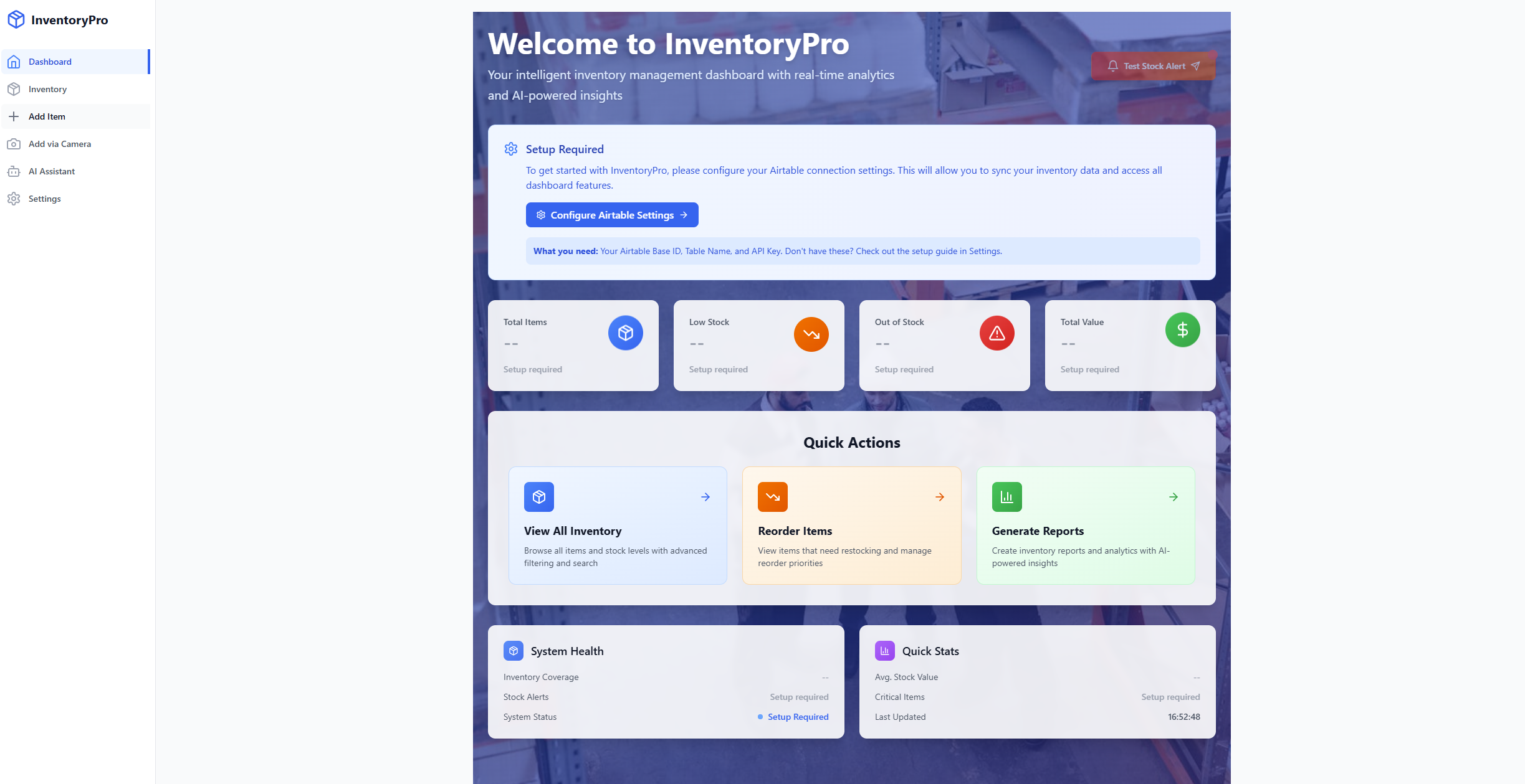 InventoryPro - AI Inventory Management Dashboard
